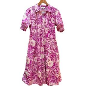 Umgee Midi Puff Sleeve Dress Floral Magenta Womens SM Coquette Dainty Cottage